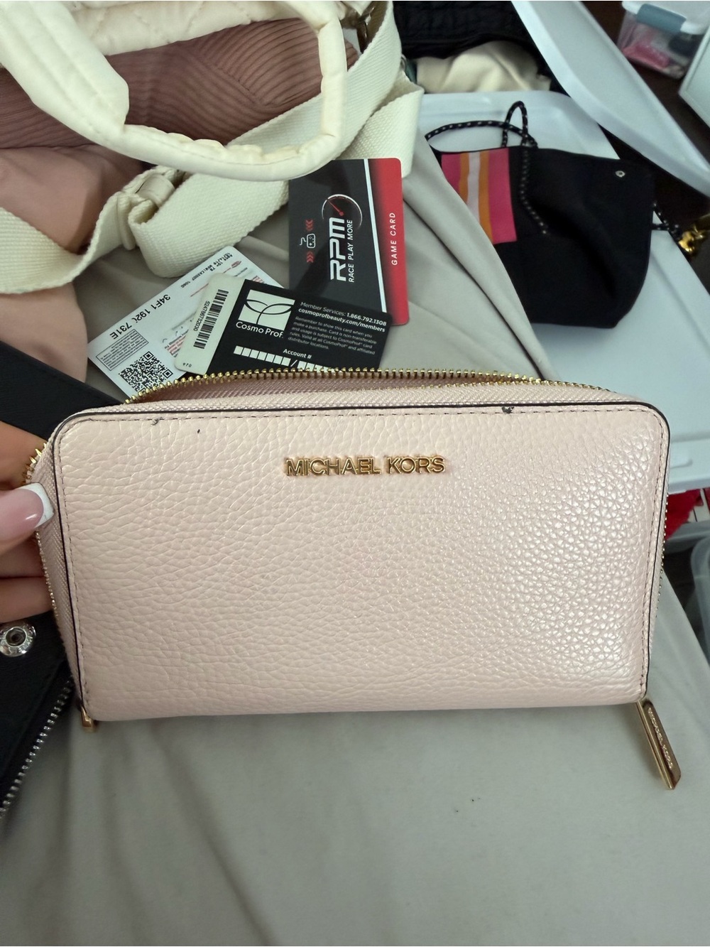 Michael Kors Pebbled Leather Zip Wallet - Light Pink with Gold Hardware